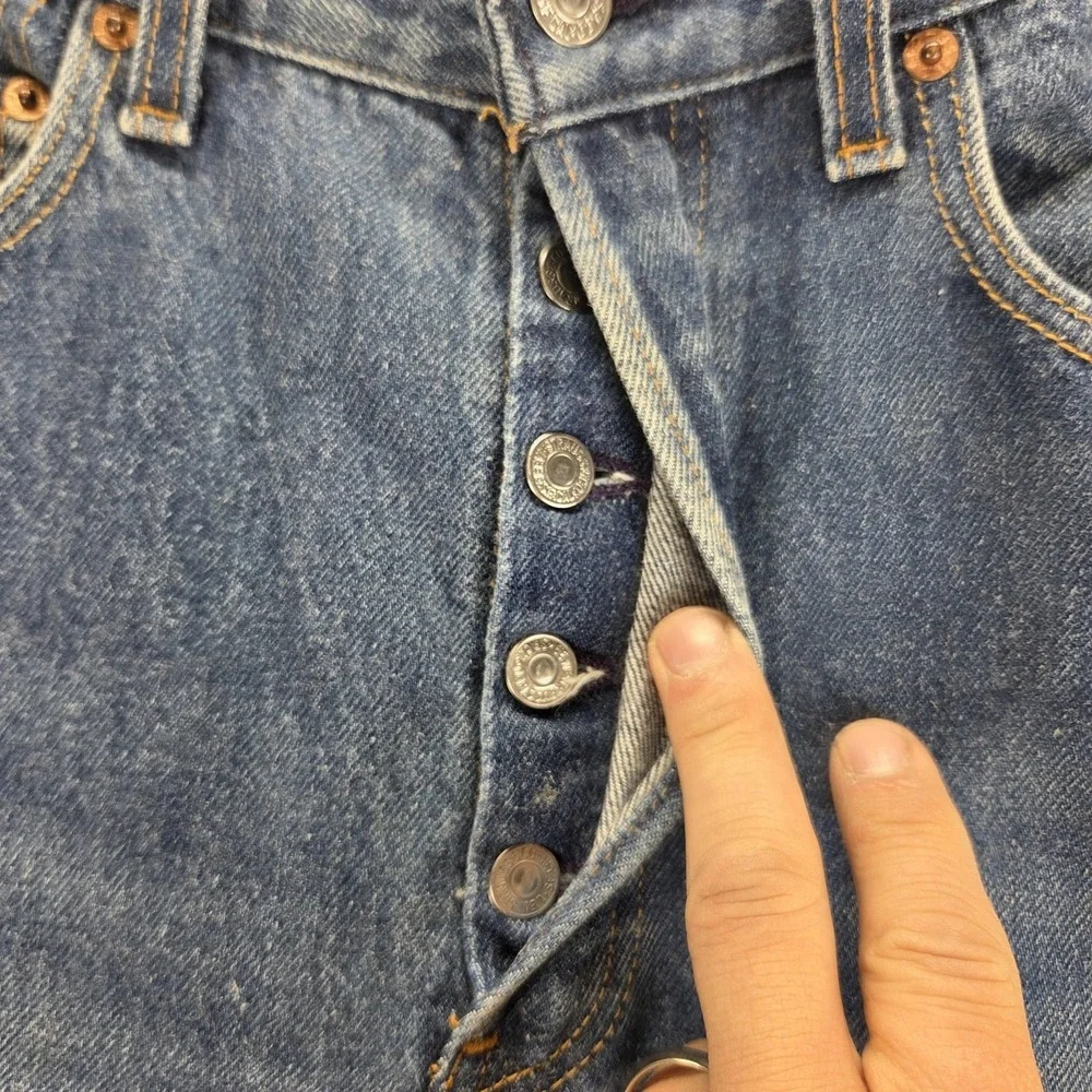 Vintage Levis 501 Jeans Mens Blue Button Fly Made in USA Altered Hem Fits 28x28